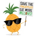 Funny pineapple demonstrator wants people to eat more melons Royalty Free Stock Photo