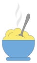 Clipart of a giant blue bowl filled with the steaming porridge vector or color illustration