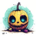 Pumpkin zombies, pumpkin ghosts, Halloween theme Watercolor clip art Royalty Free Stock Photo