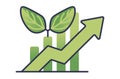 Clipart illustration of a green upward arrow with fresh green leaves