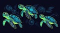 clipart illustration of sea turtles on dark blue background Royalty Free Stock Photo