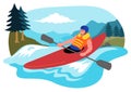 Clipart of a man kayaking with river and mountain landscape