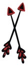 Clipart of a pair of crossed bow arrows in red and black color vector or color illustration