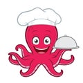 Octopus chef serving food in a sliver platter Royalty Free Stock Photo