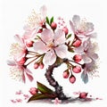 clipart Pink cherry blossoms , tree flowers on a white backgrounds