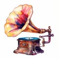 clipart of retro gramophone on white background generative AI Royalty Free Stock Photo
