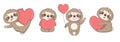 Clipart set with funny sloths in love, hugging, with gifts and hearts for Valentine\'s Day