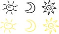 Clipart-Set: Sun, moon and star Royalty Free Stock Photo