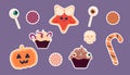 Clipart stickers, Halloween candy, cooky, pumpkin, satan, bat, spider web