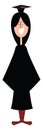 Clipart of a student in black graduation gown and hood vector or color illustration