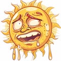 clipart of sun cartoon feeling sweaty white background
