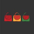 Clipart of three women`s handbags over black background vector or color illustration