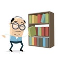 Funny librarian with a bookshelf