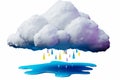 Clipart Weather forecast in 3D Rain with thunderstorms weather icon on White Background