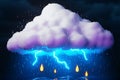 Clipart Weather forecast in 3D Rain with thunderstorms weather icon on White Background