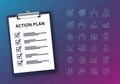Clipboard with action plan and checklist icons for strategic planning and goal setting Royalty Free Stock Photo