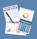 Clipboard with balance sheet and pen. Royalty Free Stock Photo