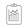 Clipboard With Bar And Line Graph Icon. Data Analysis, Business Reporting, And Performance Tracking Outline Symbol