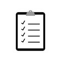 Clipboard with black check mark sign and text symbol on white paper Royalty Free Stock Photo