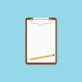 Clipboard with blank sheet of paper and pencil flat style icon. Vector illustration. Royalty Free Stock Photo