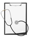 Clipboard blank sheet of paper and stethoscope