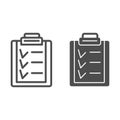 Clipboard with checklist form line and glyph icon. Medical plan and order checkboard symbol, outline style pictogram on