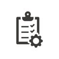 Clipboard checklist with gear cogwheel icon