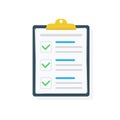 Clipboard with checklist icon. Checklist complete tasks, to-do list, survey, exam concepts. Best quality. Flat