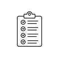 Clipboard with checklist icon, symbol for web site and app design.