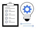 Checklist and Gear Inside Lightbulb Representing Process Planning and Innovative Problem Solving Royalty Free Stock Photo