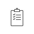 Clipboard with checklist line icon, outline vector sign, linear style pictogram isolated on white.
