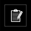 Clipboard with checklist and pencil icon on dark background Royalty Free Stock Photo