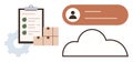 Logistics and task management concept with clipboard, checklist, boxes, gear, cloud, and user profile Royalty Free Stock Photo