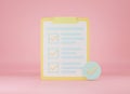 Clipboard checklist, survey paper list check marks report document