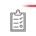 Clipboard with checklist thin line vector icon. Paper board with tick mark or check.