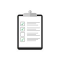 Clipboard with cheklist and check mark in flat design. Tasks icon