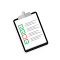 Clipboard with cheklist and check mark in flat design. Tasks icon