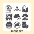 Clipboard, clothes, cloud service modern icons set representing business, technology and productivity items in solid Royalty Free Stock Photo