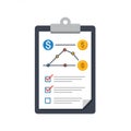 A clipboard displays a paper with a graphical chart and checklist. Royalty Free Stock Photo