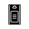 Clipboard document icon with cloud upload symbol, minimal black and white glyph sign for Royalty Free Stock Photo