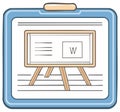 Clipboard with a drawing of a presentation board on a wooden easel stand Royalty Free Stock Photo