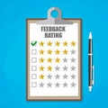 Clipboard with five stars feedback rating