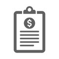 Clipboard, form, dollar icon. Gray vector graphics Royalty Free Stock Photo