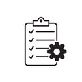 Clipboard with gear isolated icon. Technical support check list icon. Management flat icon concept. Software development.