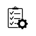 Clipboard with gear isolated icon. Technical support check list icon. Management flat icon concept. Software development