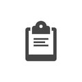 Clipboard glyph icon. Document for check-list, recipe, menu, business notes concept pictograph in black flat style