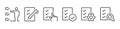 Clipboard icon. Checklist with gear, checkmarks, magnifier and pencil.