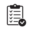 Clipboard icon. Checklist icon of an approved document. Project completed. Tasks vector icon. Task completed. Royalty Free Stock Photo