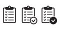 Clipboard icon. Checklist icon of an approved document. Project completed. Tasks vector icon. Task completed. Royalty Free Stock Photo