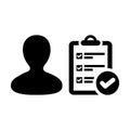 Clipboard icon vector male person profile avatar with survey checklist report document and tick symbol
